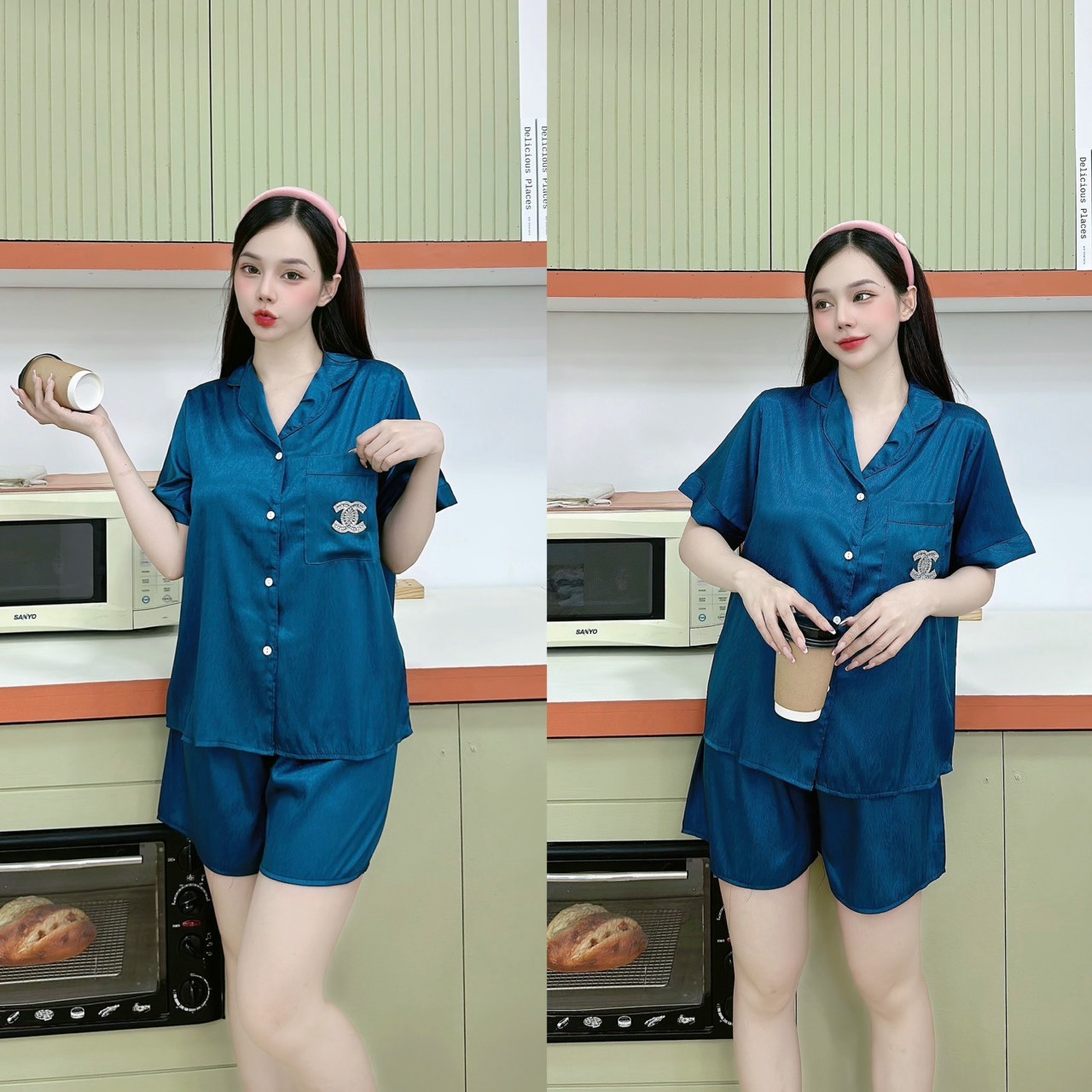 Alternative view of Bộ Pijama Gấm Tay Ngắn Quần Đùi - Lê Phương Boutique