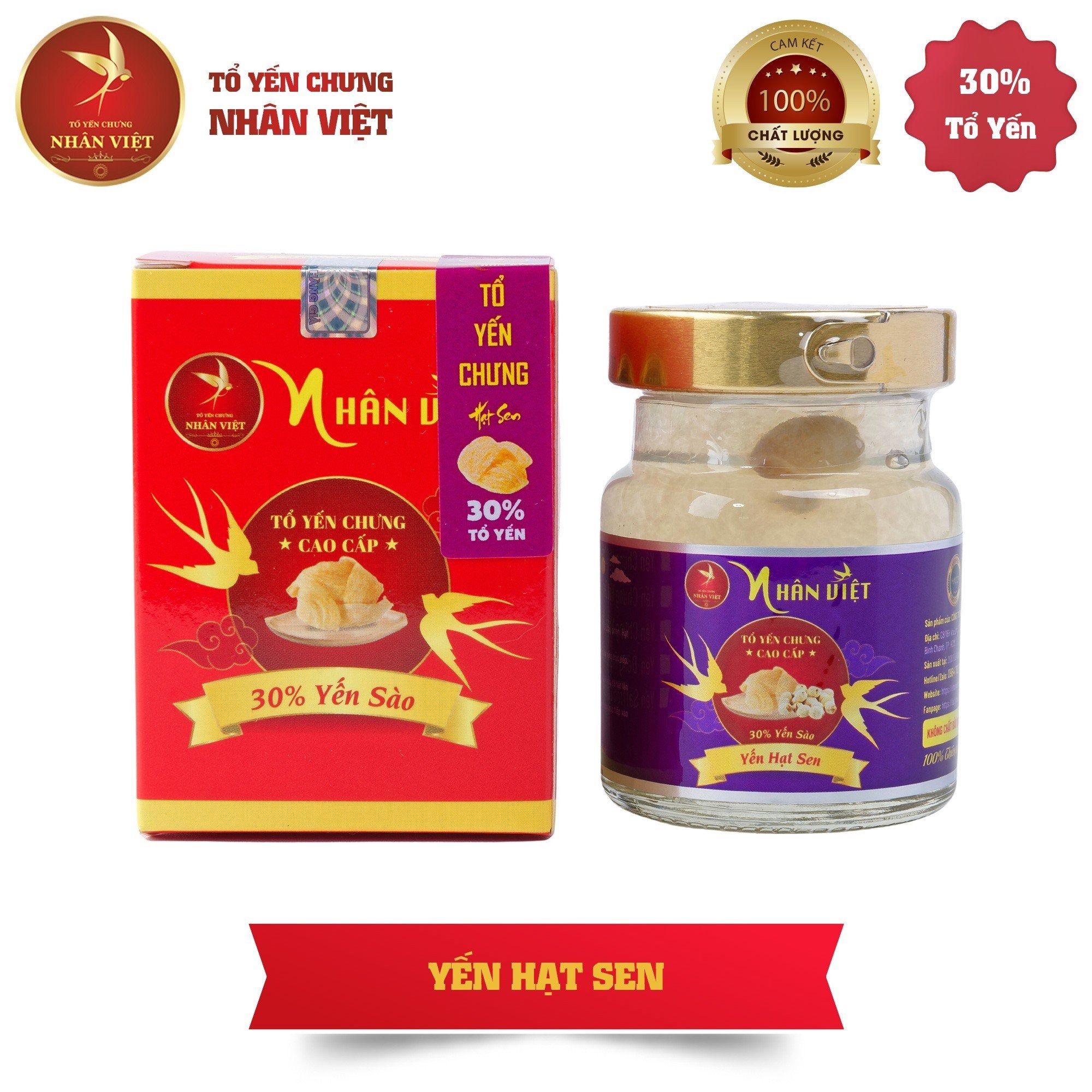 [7 Hũ Tặng 1] Yến Sào 30% Yến Chưng Hạt Sen Nhân Việt Hũ 70ml - Nhân Việt