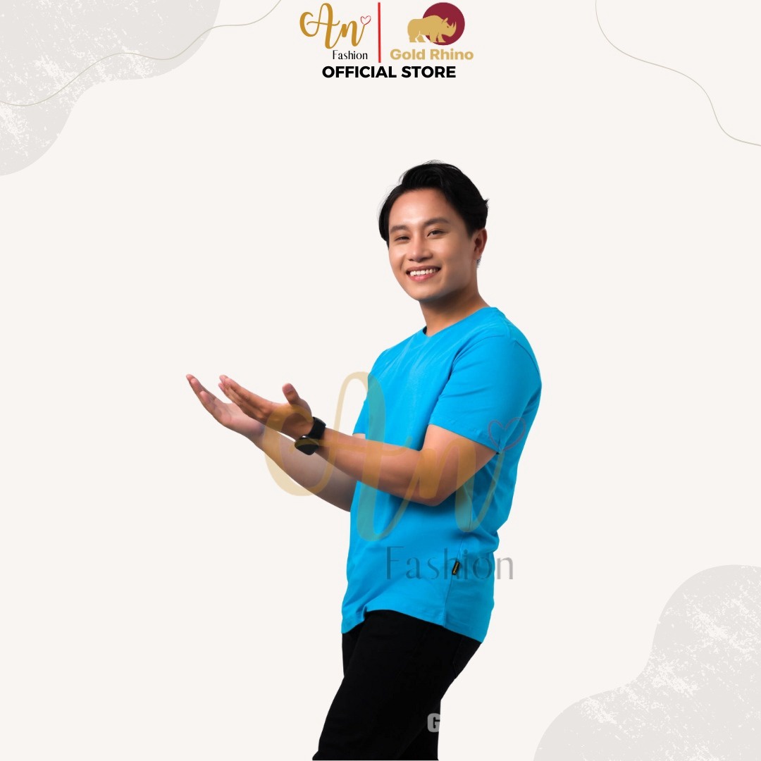 Alternative view of Áo Thun Nam Cổ Tròn Màu Xanh Da Trời 100% Cotton Cao Cấp - Gold Rhino