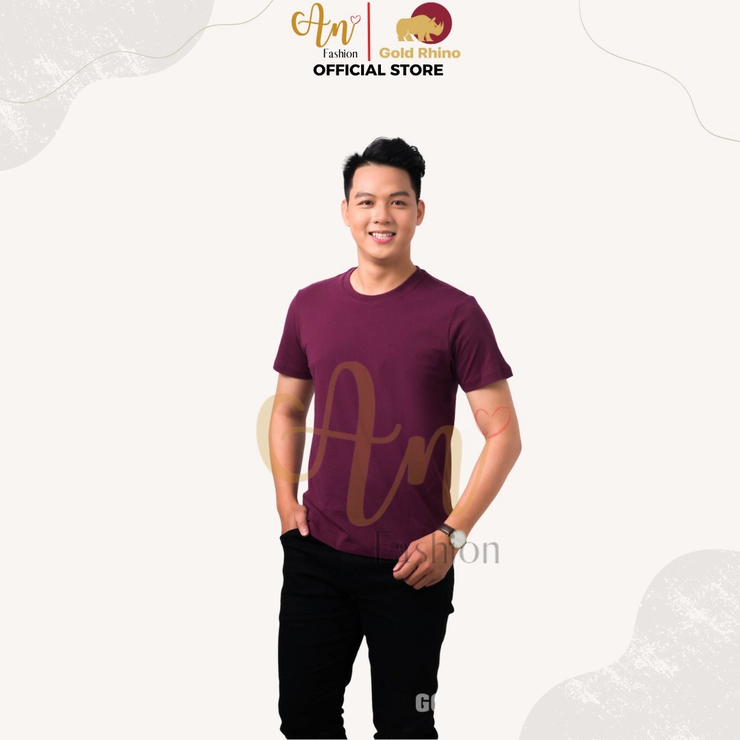 Áo Thun Nam Cổ Tròn Màu Đỏ Mận 100% Cotton Cao Cấp - Gold Rhino