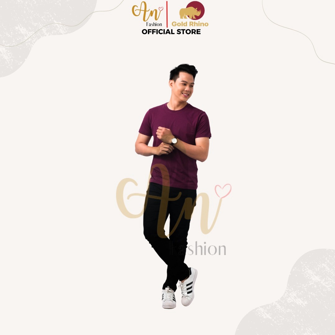 Alternative view of Áo Thun Nam Cổ Tròn Màu Đỏ Mận 100% Cotton Cao Cấp - Gold Rhino