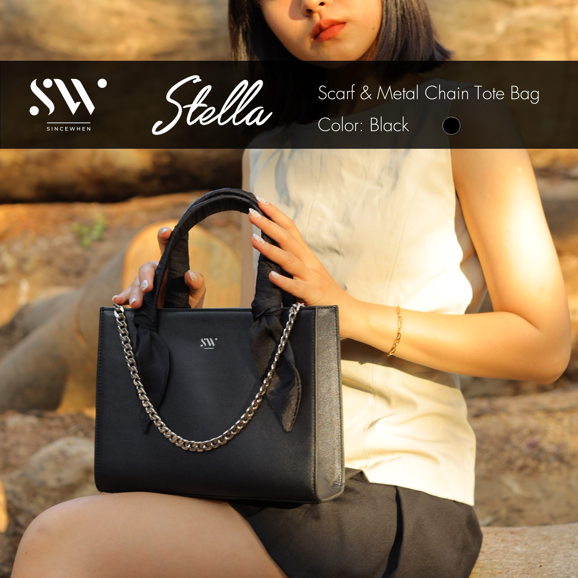 Alternative view of Túi Tote Mini Stella Đính Chuỗi Kim Loại (scarf Handle And Metal Chain Tote Bag) - Sincewhen