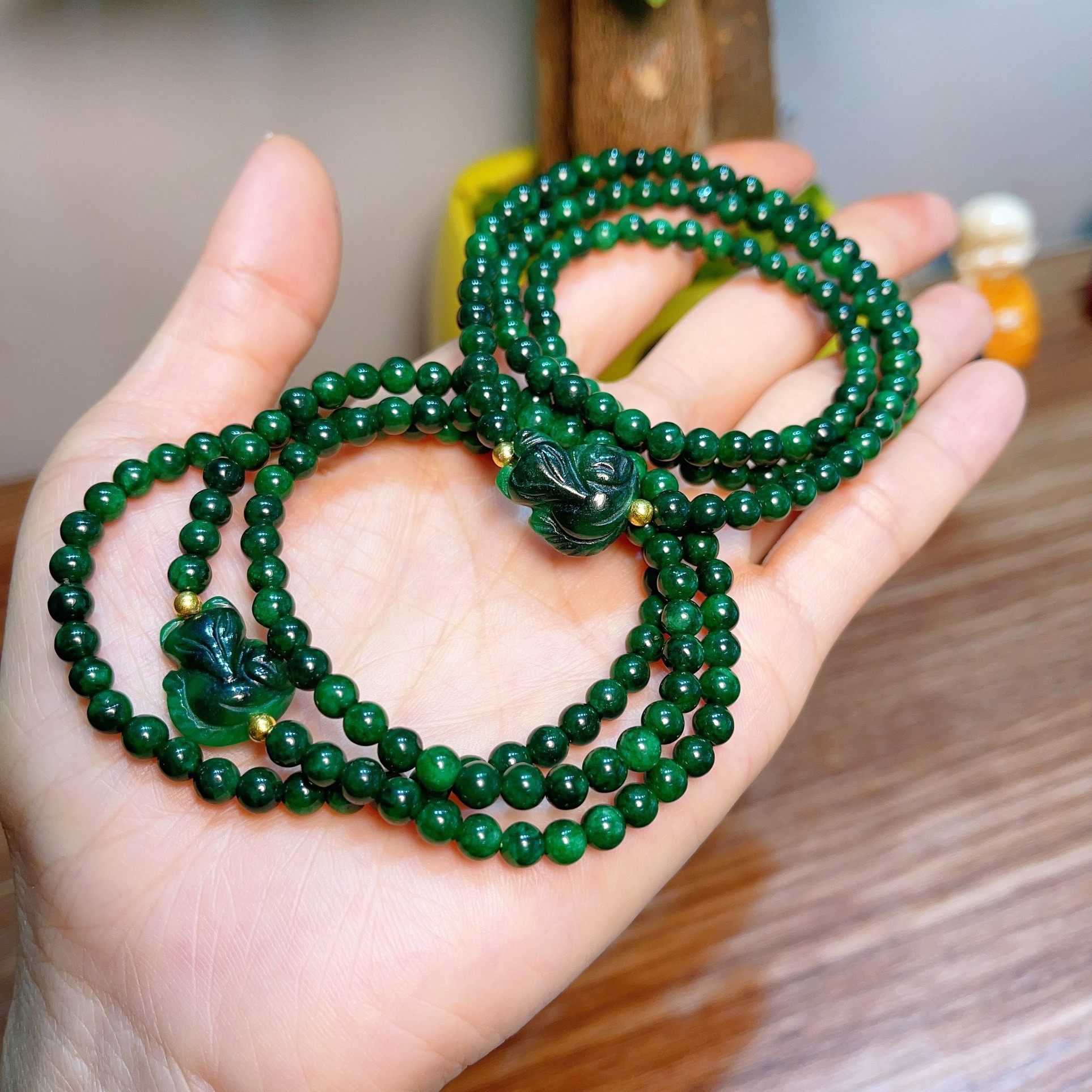 Chuỗi Vòng Tay Hồ Ly Ngọc Cẩm Thạch Sơn Thủy Bi Vàng Tây 10 Kara - Thắng Giang