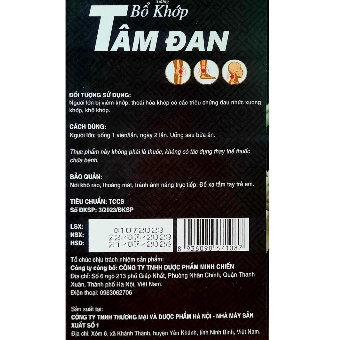Alternative view of Viên Uông Bổ Khớp Tâm Đan Giúp Giảm Đau, Thoái Hoá Xương Khớp Hộp 60 Viên - Minh Chiến
