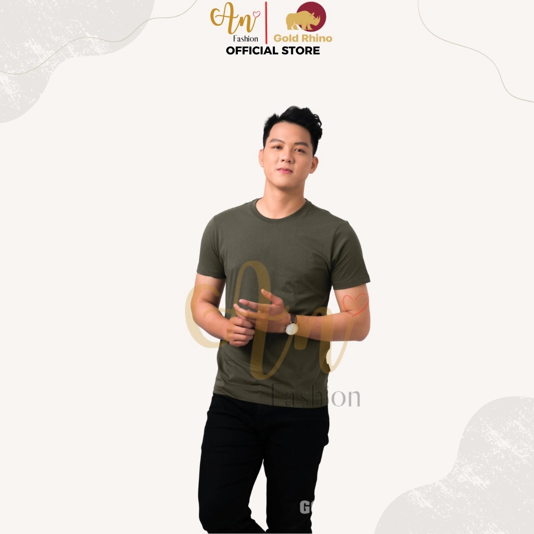 Áo Thun Nam Cổ Tròn Màu Thông Xanh 100% Cotton Cao Cấp - Gold Rhino