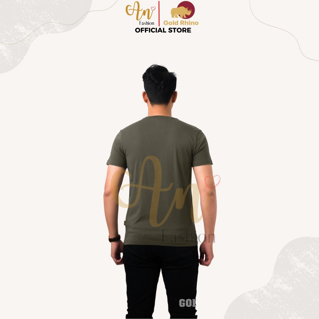 Alternative view of Áo Thun Nam Cổ Tròn Màu Thông Xanh 100% Cotton Cao Cấp - Gold Rhino