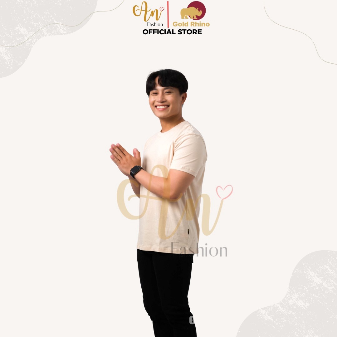 Alternative view of Áo Thun Nam Cổ Tròn Màu Cát 100% Cotton Cao Cấp - Gold Rhino