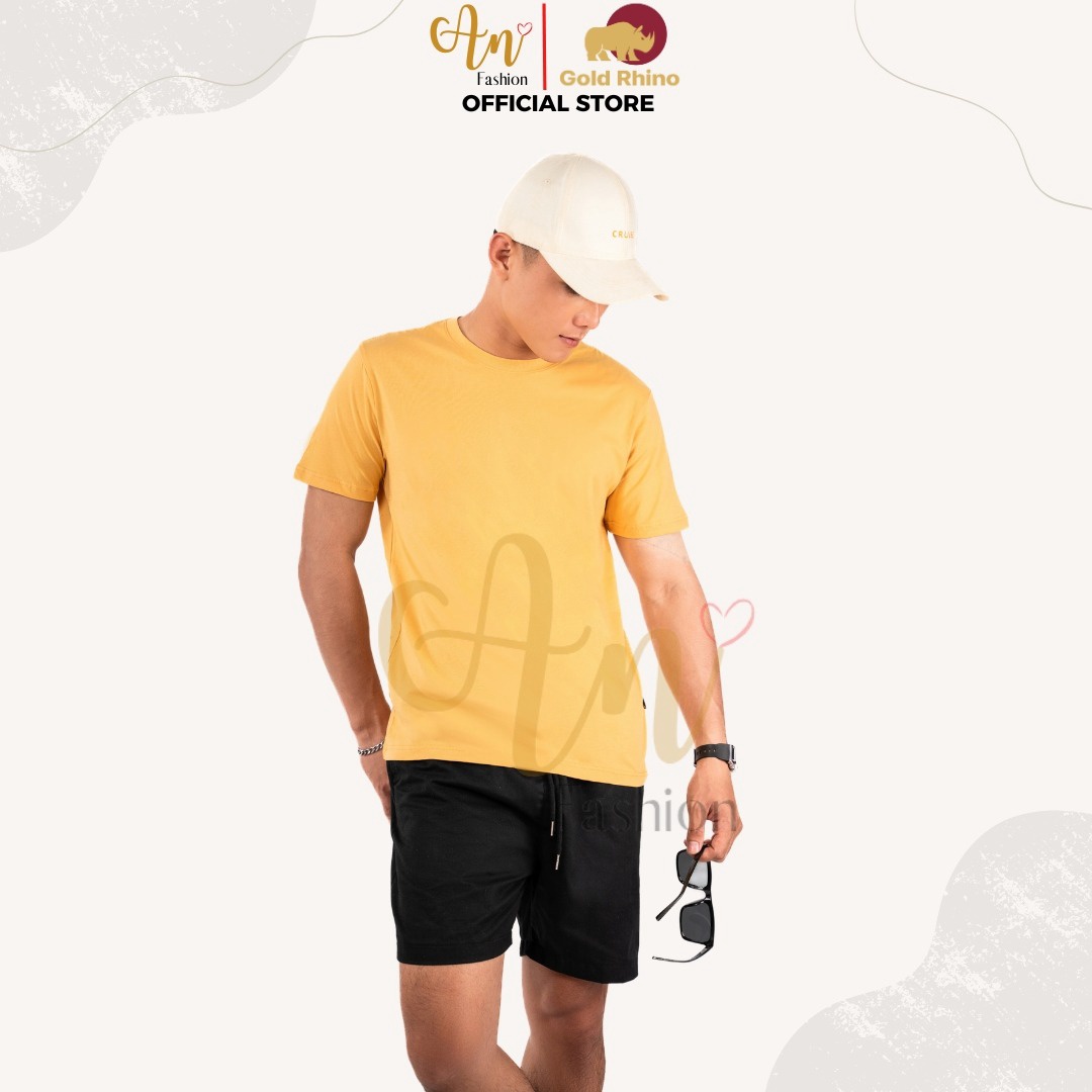 Alternative view of Áo Thun Nam Cổ Tròn Màu Vàng Nghệ 100% Cotton Cao Cấp - Gold Rhino