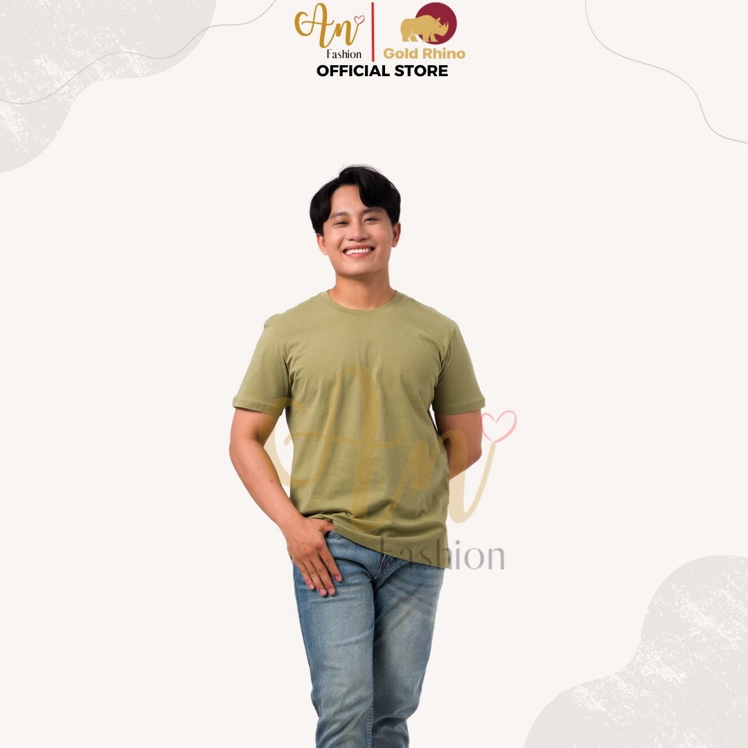 Alternative view of Áo Thun Nam Cổ Tròn Màu Xanh Bơ 100% Cotton Cao Cấp - Gold Rhino