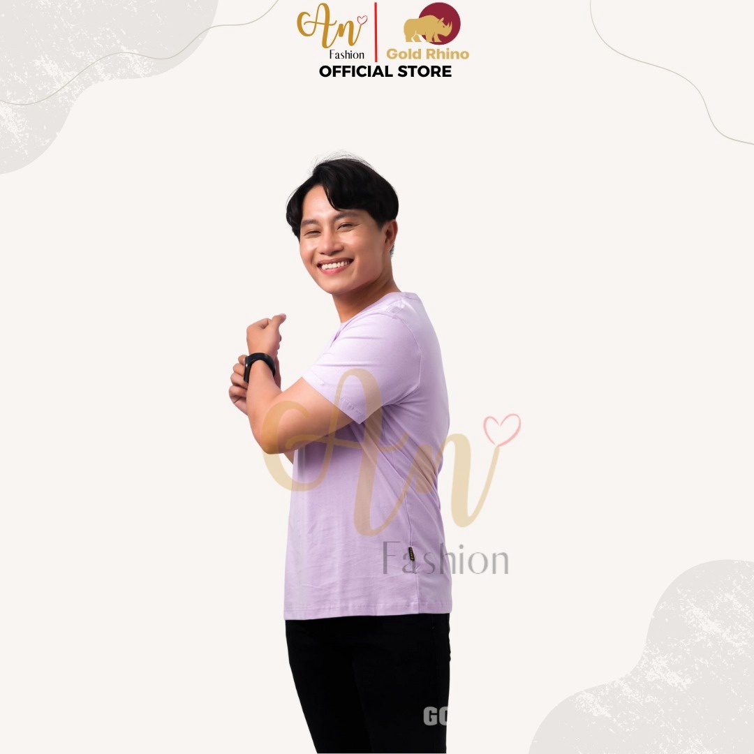 Alternative view of Áo Thun Nam Cổ Tròn Màu Tím Pastel 100% Cotton Cao Cấp - Gold Rhino