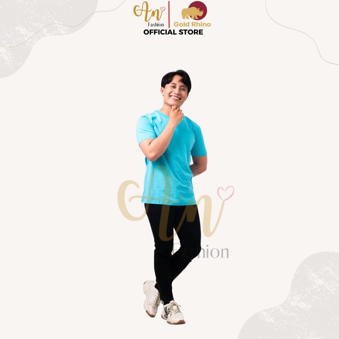 Alternative view of Áo Thun Nam Cổ Tròn Màu Lam Ngọc 100% Cotton Cao Cấp - Gold Rhino