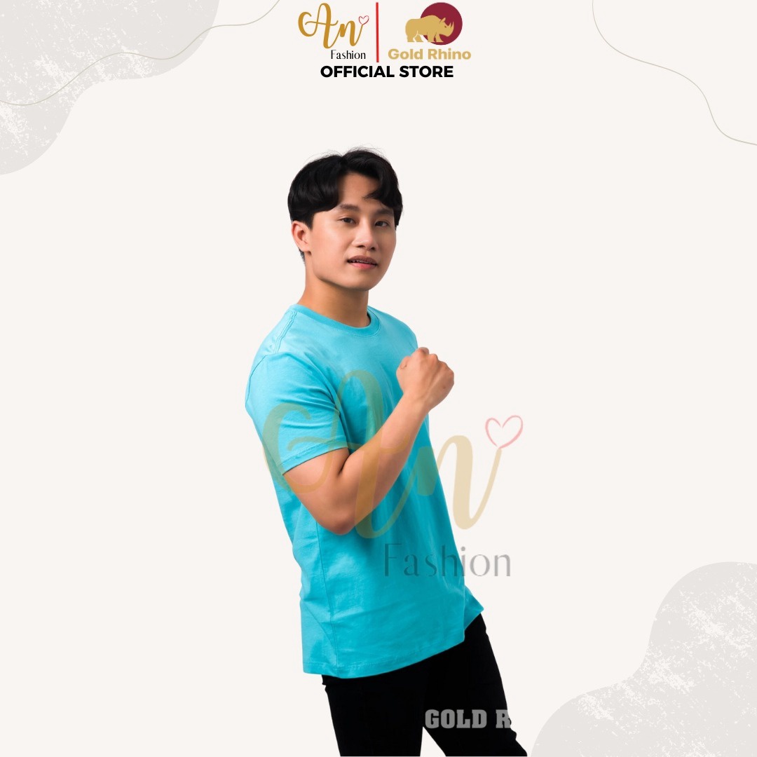 Áo Thun Nam Cổ Tròn Màu Lam Ngọc 100% Cotton Cao Cấp - Gold Rhino