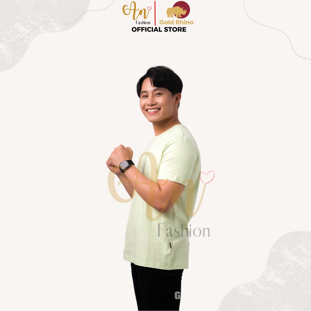 Alternative view of Áo Thun Nam Cổ Tròn Màu Cốm Sữa 100% Cotton Cao Cấp - Gold Rhino