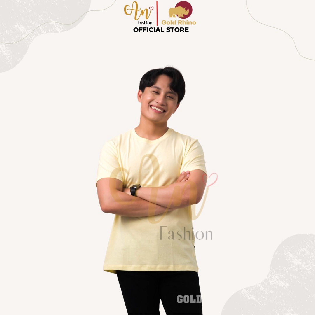 Alternative view of Áo Thun Nam Cổ Tròn Màu Vàng Mơ 100% Cotton Cao Cấp - Gold Rhino
