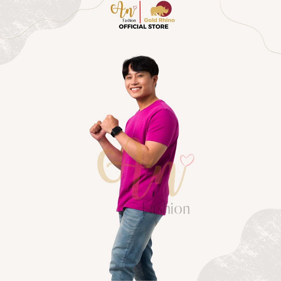 Áo Thun Nam Cổ Tròn Màu Hồng Lotus 100% Cotton Cao Cấp - Gold Rhino
