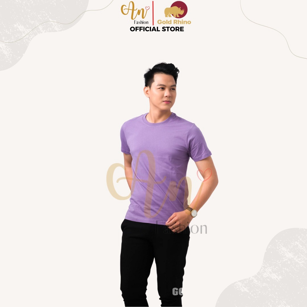 Alternative view of Áo Thun Nam Cổ Tròn Màu Tím Lavender 100% Cotton Cao Cấp - Gold Rhino