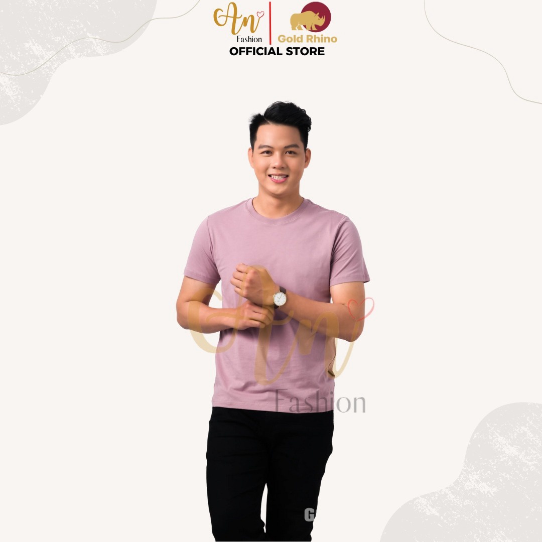 Áo Thun Nam Cổ Tròn Màu Hồng Sakura 100% Cotton Cao Cấp - Gold Rhino