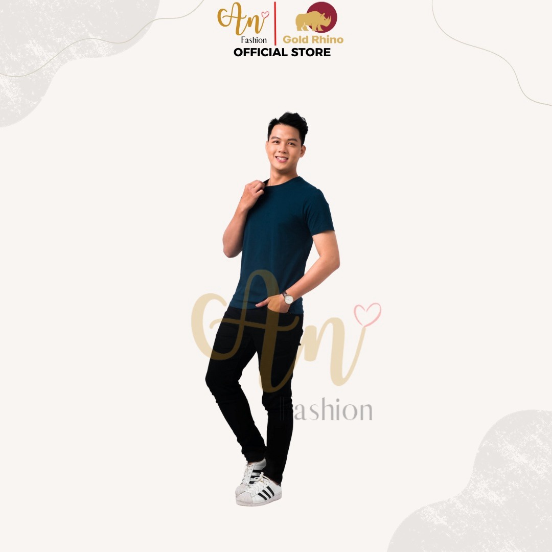 Alternative view of Áo Thun Nam Cổ Tròn Màu Lam Jp 100% Cotton Cao Cấp - Gold Rhino