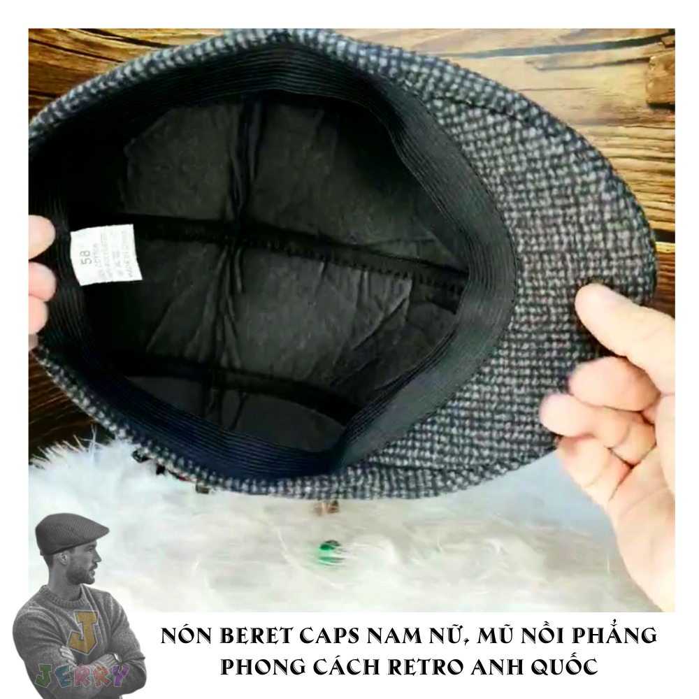 Alternative view of Nón Beret Caps Nam Nữ, Mũ Nồi Phẳng Phong Cách Retro Anh Quốc - Jerry
