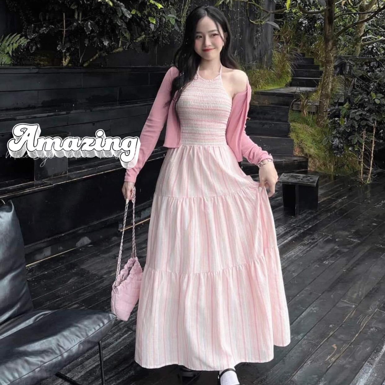 Alternative view of Set Đầm Váy Nữ 2 Dâycổ Yếm Kèm Áo Khoác Sa510 - Sam Store