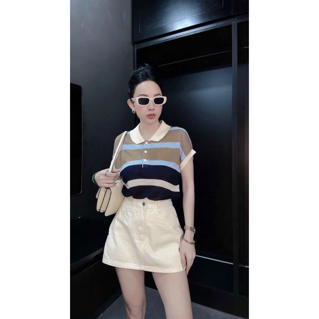 Alternative view of Áo Len Mongtoghi Tay Hến Cổ Bẻ Họa Tiết Kẻ Phối Màu - Chipxinhxk