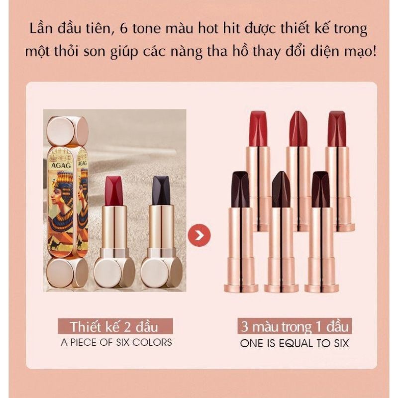 Son Môi 6 Màu Agag Ai Cập Siêu Lì Dưỡng Ẩm Mịn - Be Yoursefl