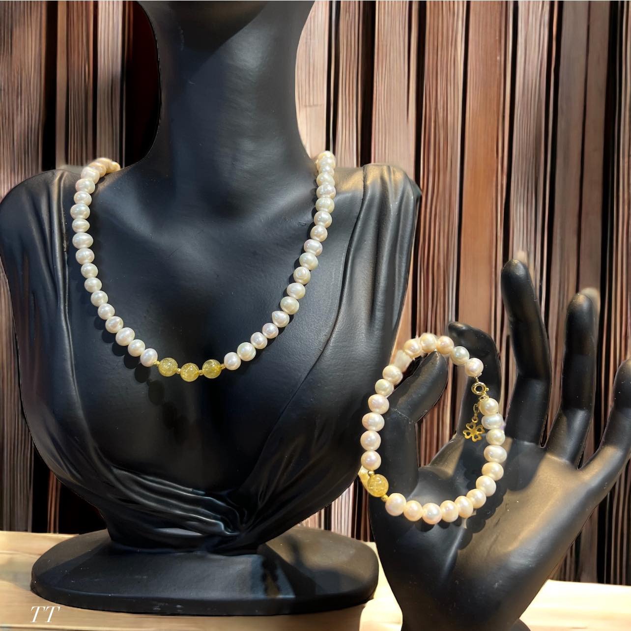 Bộ Trang Sức Ngọc Trai Nuôi Thiên Nhiên Phối Đá Phong Thủy - Thắng Giang