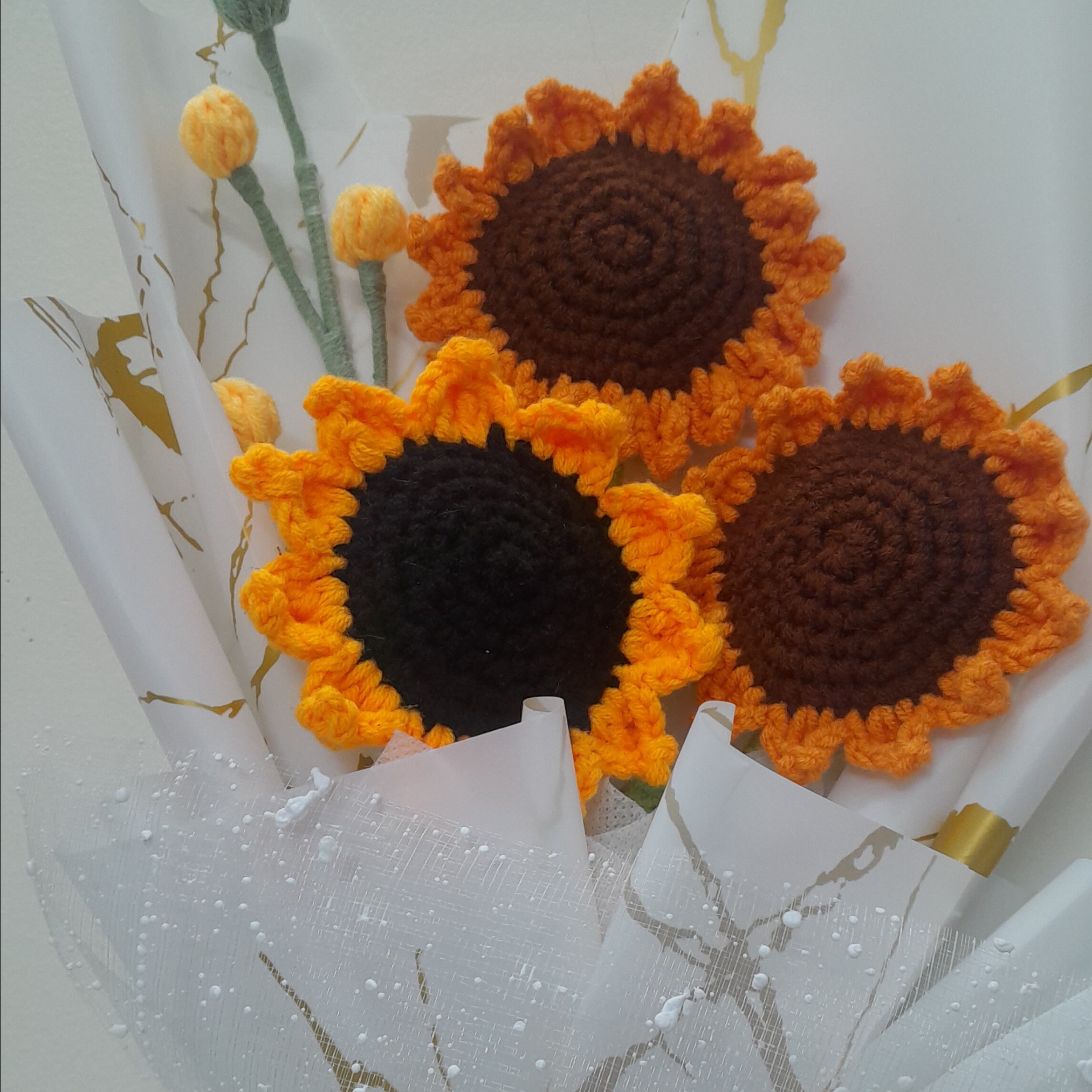 Bó Hoa Hướng Dương 3 Bông Bằng Len Handmade Yukishop Yk18