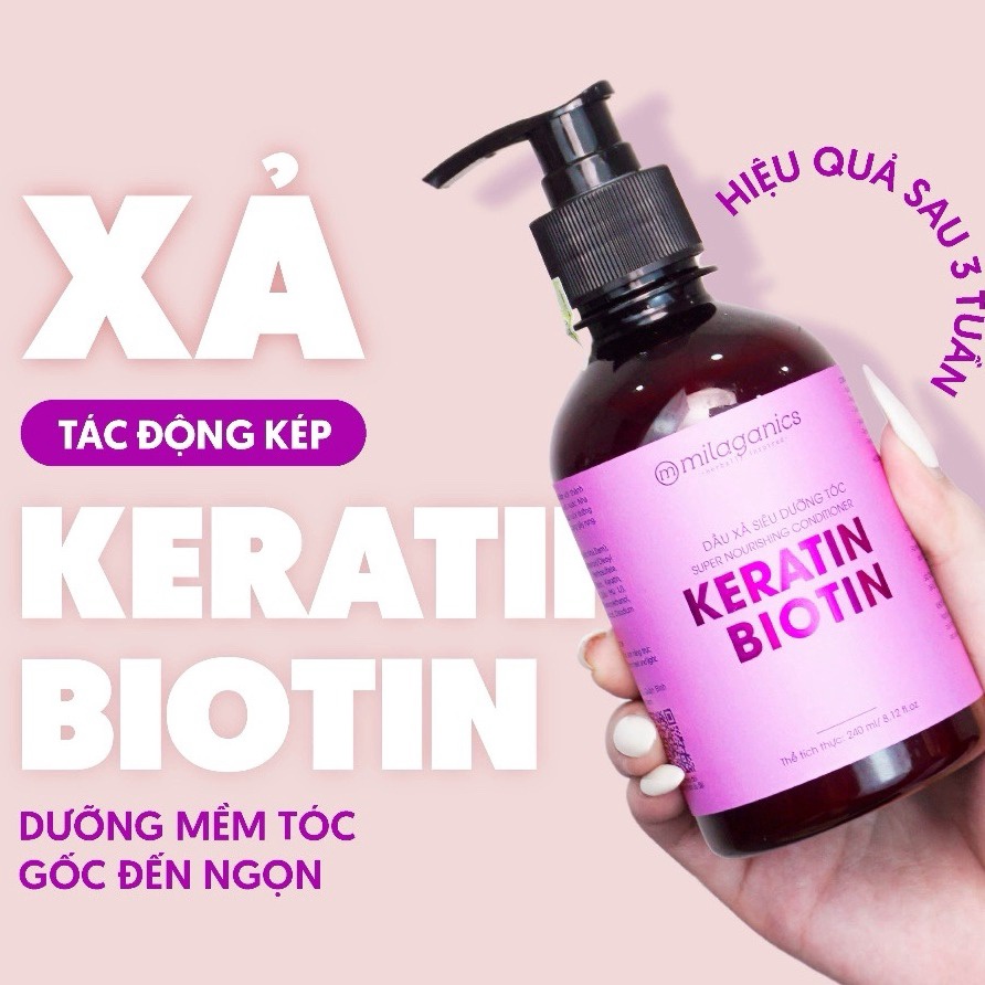 Dầu Xả Tóc Biotin & Keratin 4% Siêu Tăng Cường Mọc Tóc, Dưỡng Mềm, Ngừa Rụng 240ml-milaganics