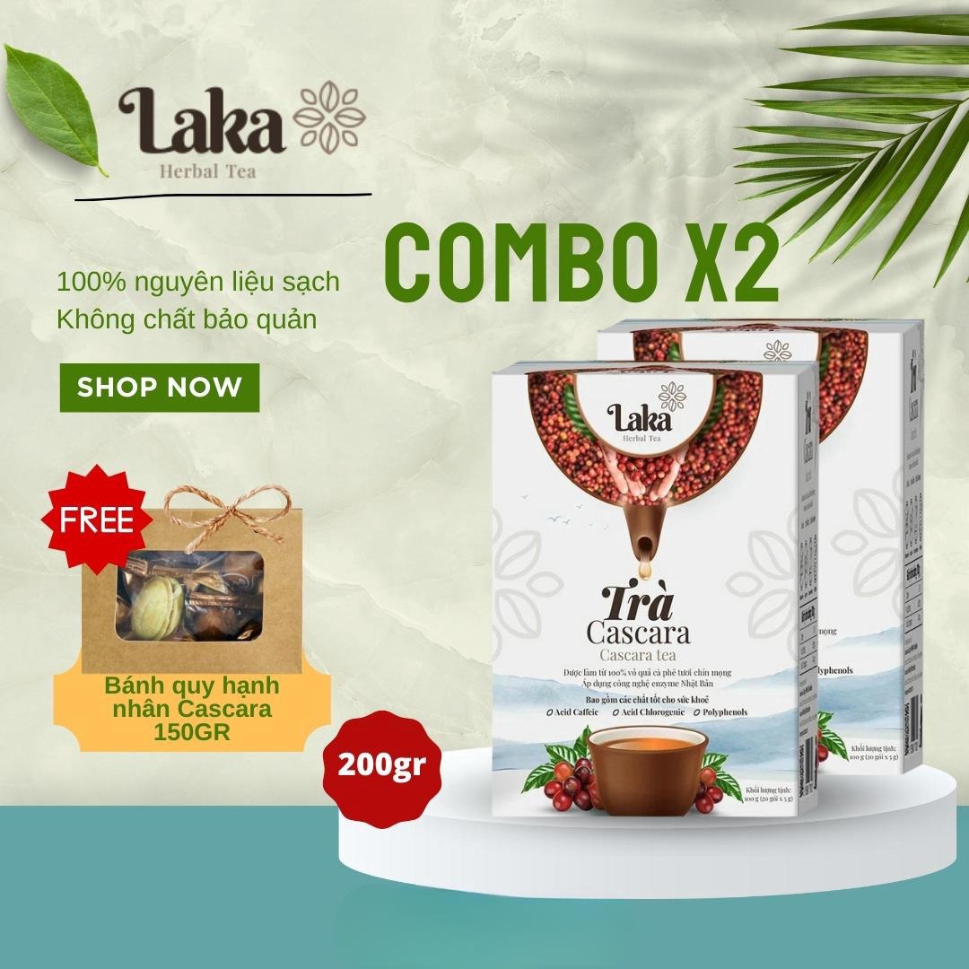 Combo Tặng Quà - 2 Hộp Trà Cà Phê Cascara Laka 100gr, 100% Quả Cà Phê Tươi Chín Mọng, Công Nghệ Enzyme Độc Quyền