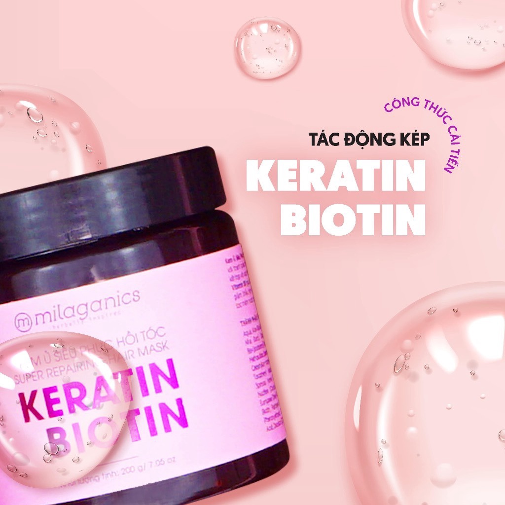 Kem Ủ Tóc Biotin & Keratin Công Thức Phục Hồi Tóc Chuyên Sâu - Dưỡng Tóc Chuẩn Spa 200gr (hũ)-milaganics