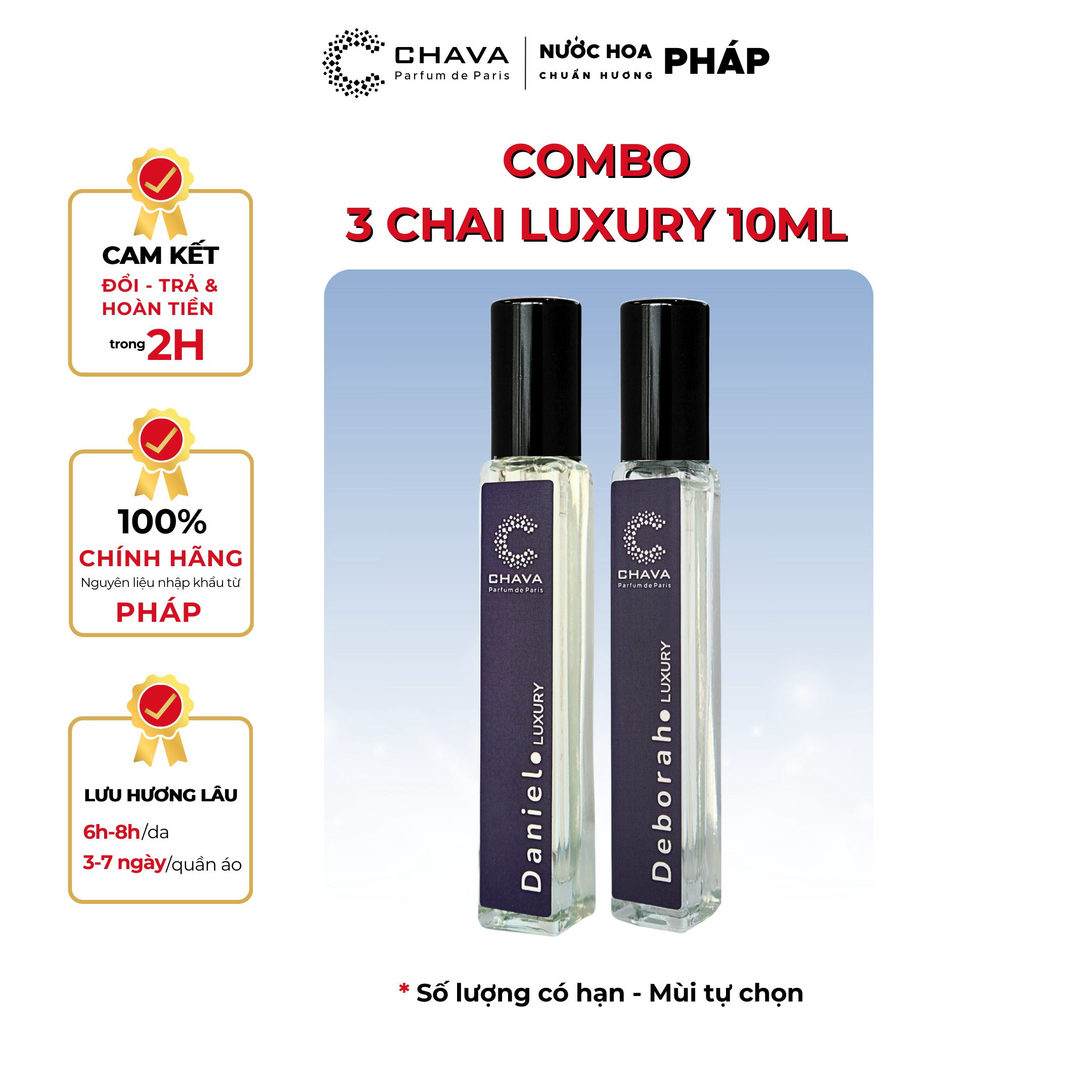 Combo 2 Chai Nước Hoa Luxury 10ml (deborah, Daniel, Ruth) - Chava