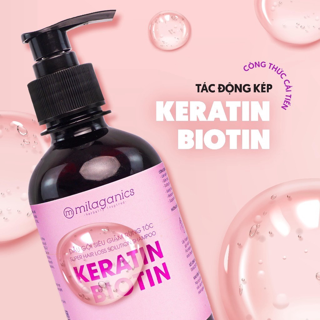Alternative view of Combo Biotin & Keratin : Dầu Gội 240ml & Kem Ủ 200gr Kích Thích Mọc Tóc Siêu Tác Động Kép Chắc Khỏe - Milaganics