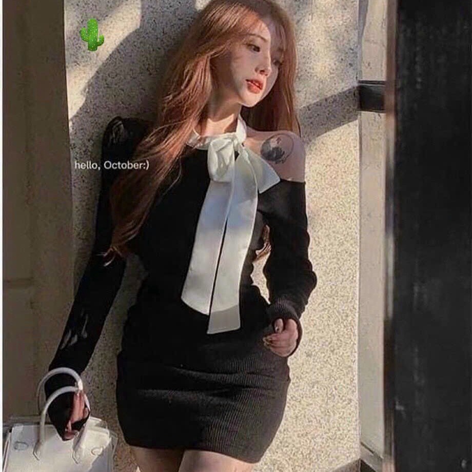 Đầm Nữ Body Phối Nơ Trắng - Ausa House
