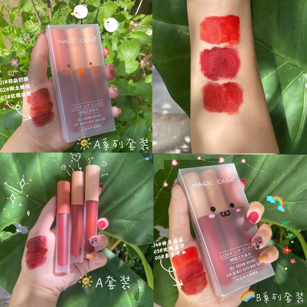 Set 3 Son Môi Kem Lì , Dưỡng Môi Hudapro Siêu Xinh Kt1- Gdn