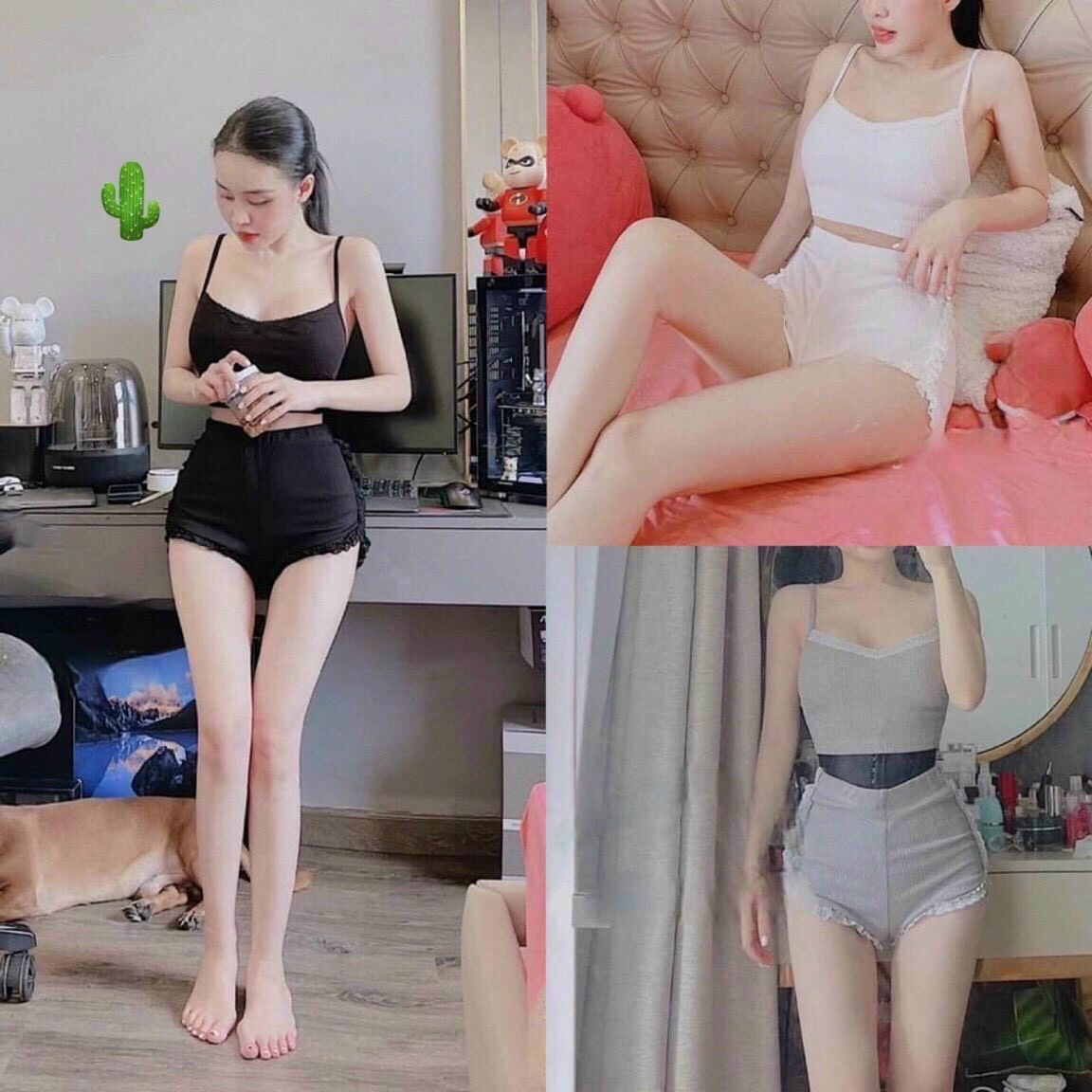 Set Đồ Nữ Áo 2 Dây Và Quần Phối Ren - Ausa House