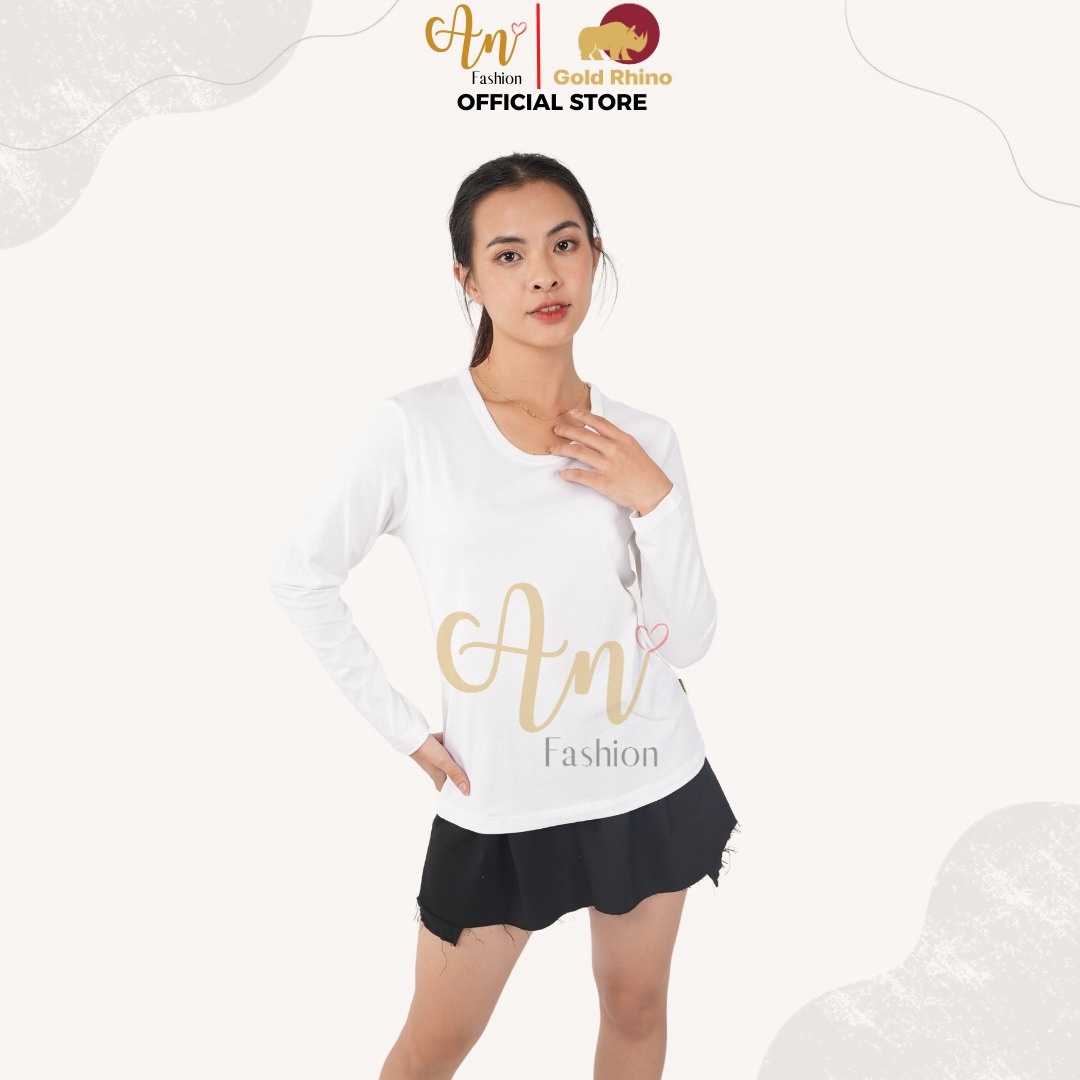 Alternative view of Áo Thun Nữ Tay Dài Cổ Tròn Màu Trắng Đông Ấm Hè Mát Chất Liệu 100% Cotton Cao Cấp - Gold Rhino
