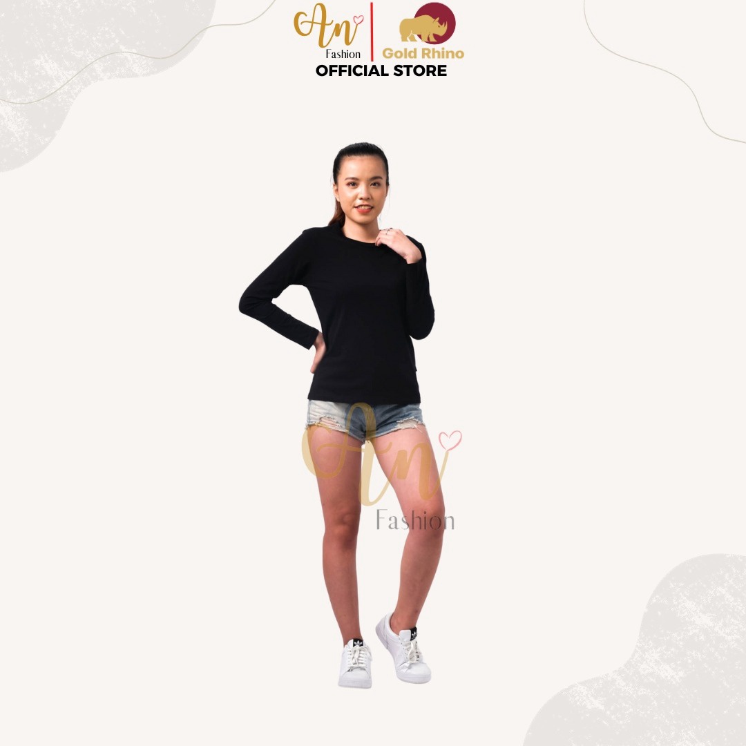 Alternative view of Áo Thun Nữ Tay Dài Cổ Tròn Màu Đen Đông Ấm Hè Mát Chất Liệu 100% Cotton Cao Cấp - Gold Rhino
