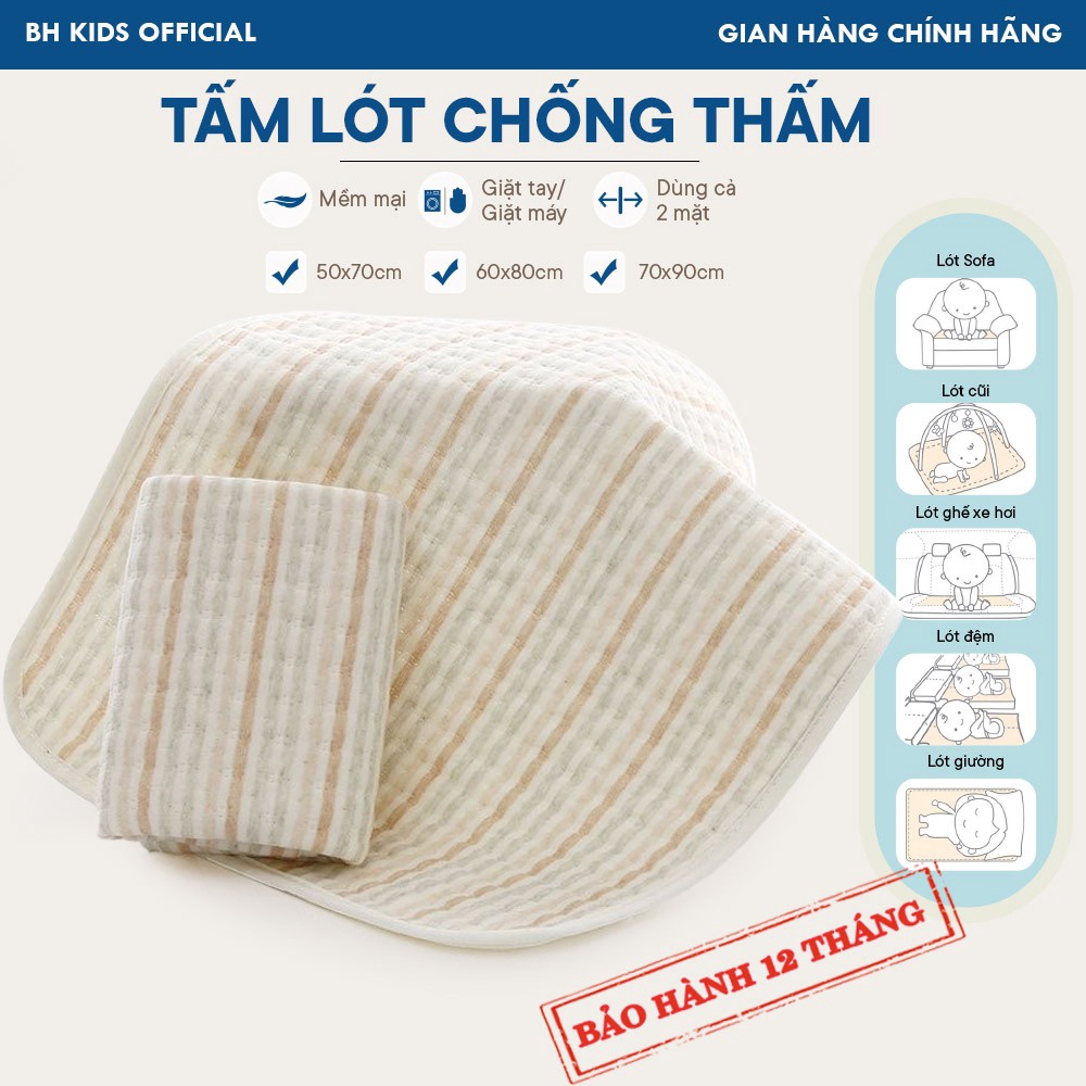 Tấm Lót Chống Thấm Đa Năng Cho Bé, Cho Mẹ Sau Sinh, Người Cao Tuổi Organic Cao Cấp, Mềm Mại, Dùng Cả 2 Mặt Ch132 - Bh Kids