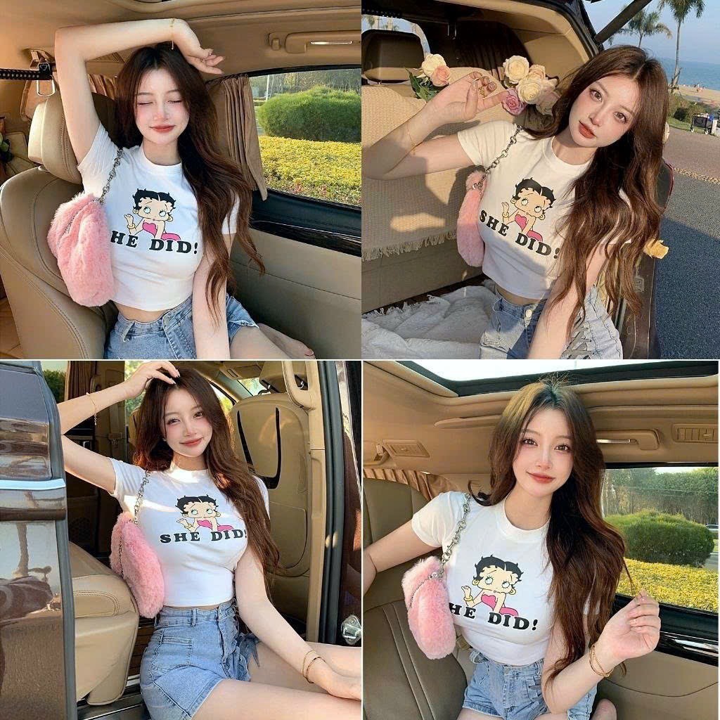 Alternative view of Áo Croptop She Did Tay Ngắn Cổ Tròn Ôm Body Gu344 - Sam Store